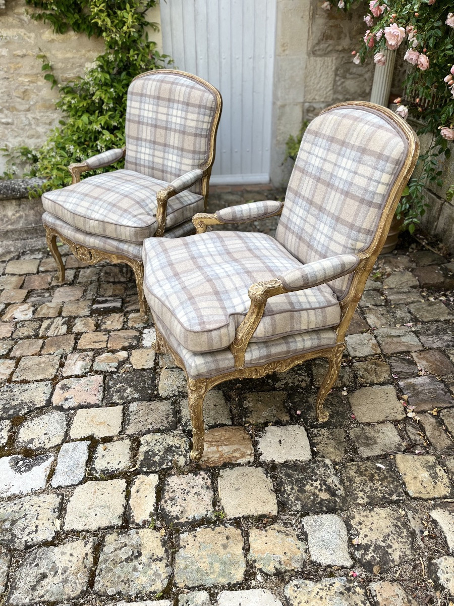 Pair Of Large 18th Century Gilded Wooden Armchairs-photo-3