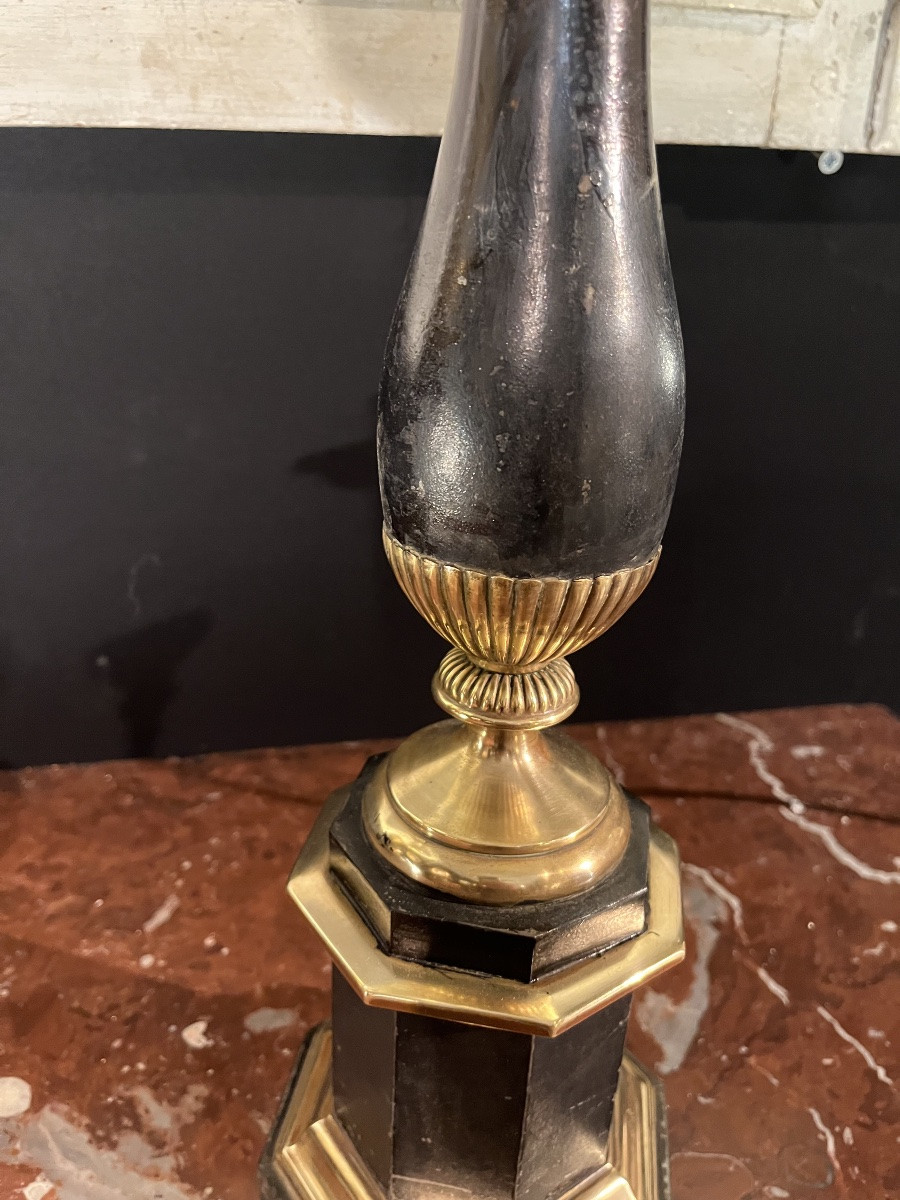 Pair Of Carcel Lamps In Painted Sheet Metal And Crystal -photo-2