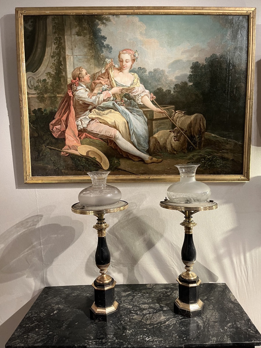 Pair Of Carcel Lamps In Painted Sheet Metal And Crystal -photo-6