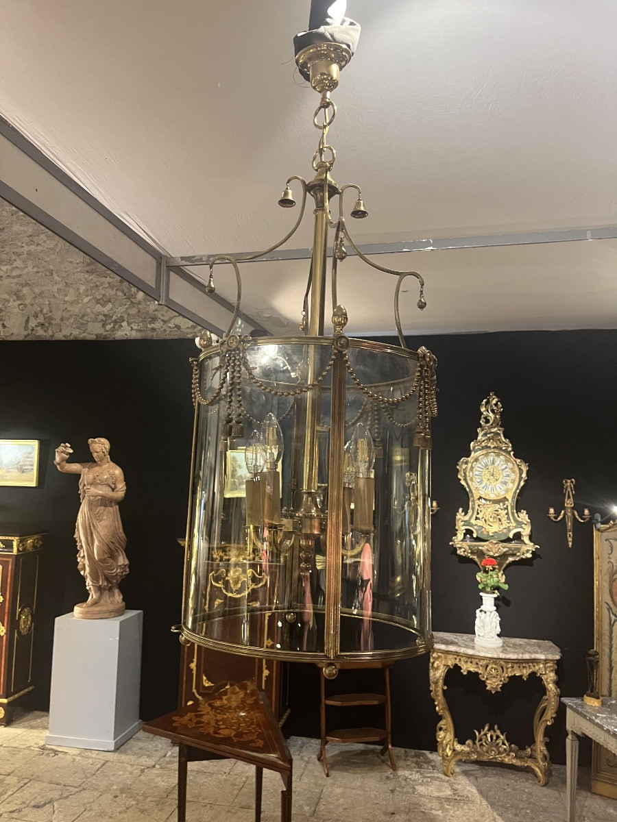 Lanterne de vestibule  en bronze de style Louis XVI -photo-2