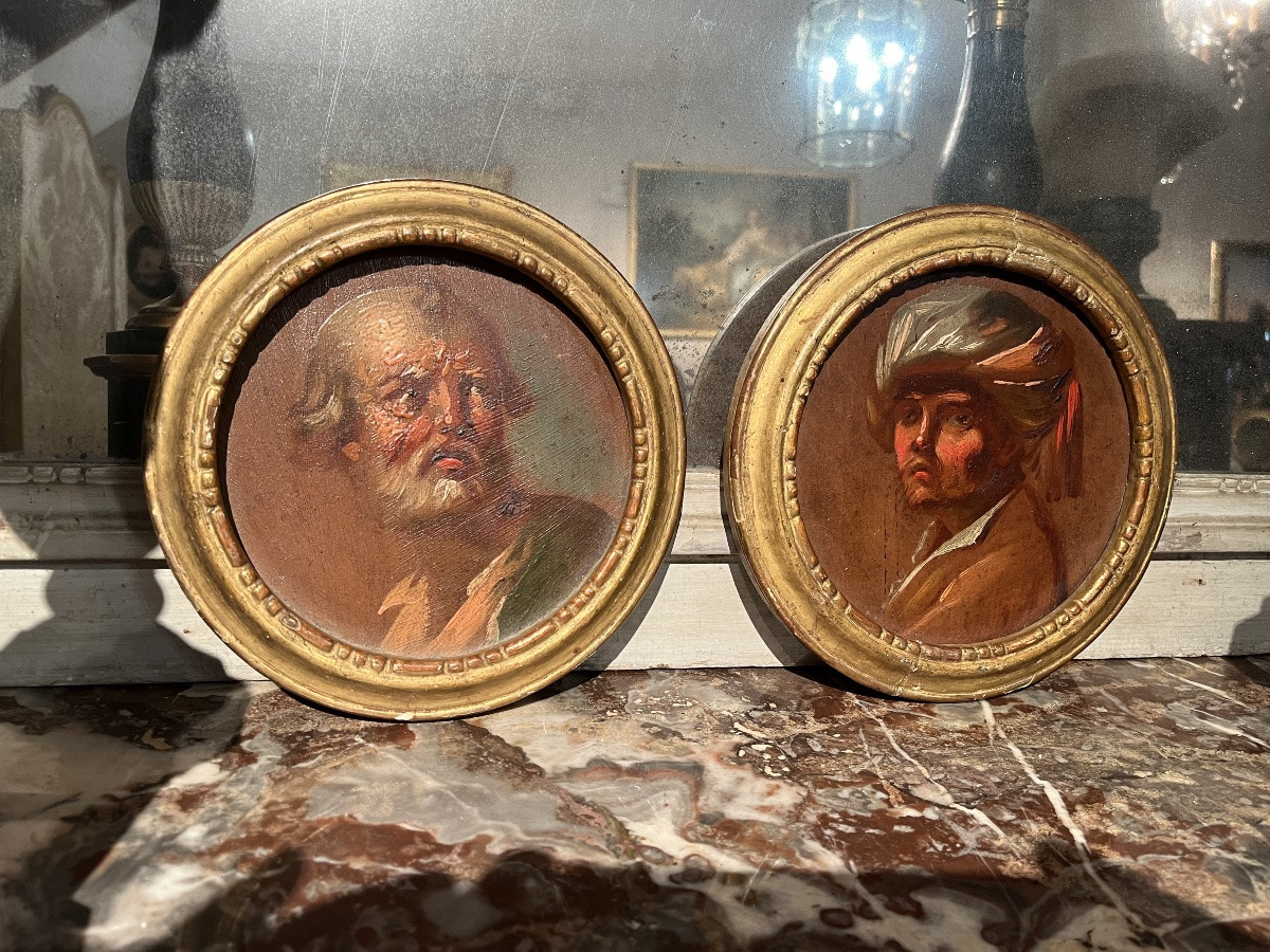 Pair Of Tondo Paintings - 18th Century Italy -photo-5