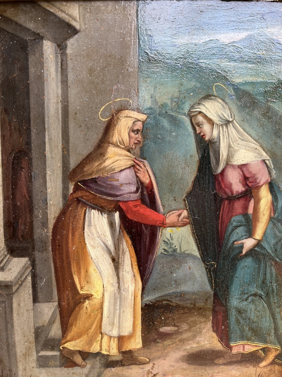 La Visitations de Marie à Élisabeth -  huile sur cuivre  École Flamande -photo-2