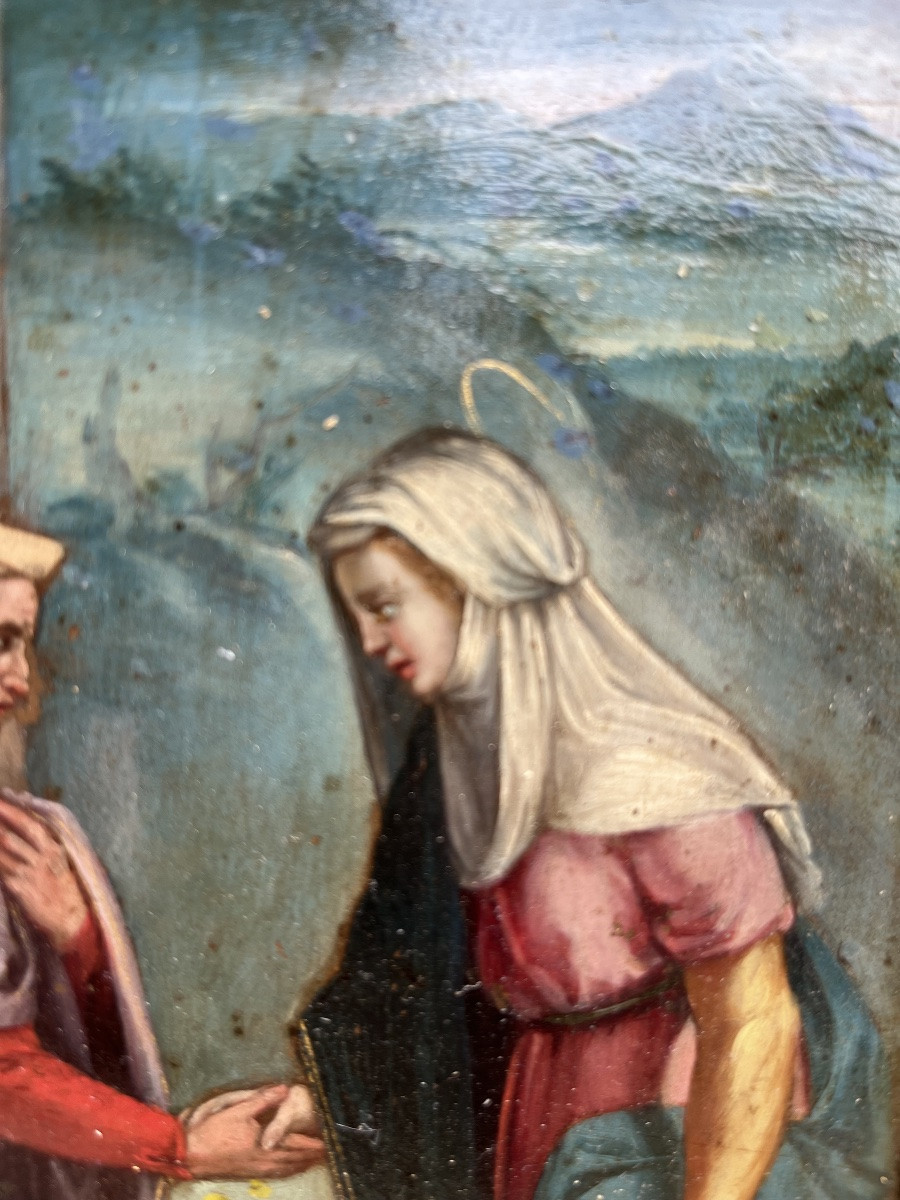 La Visitations de Marie à Élisabeth -  huile sur cuivre  École Flamande -photo-3
