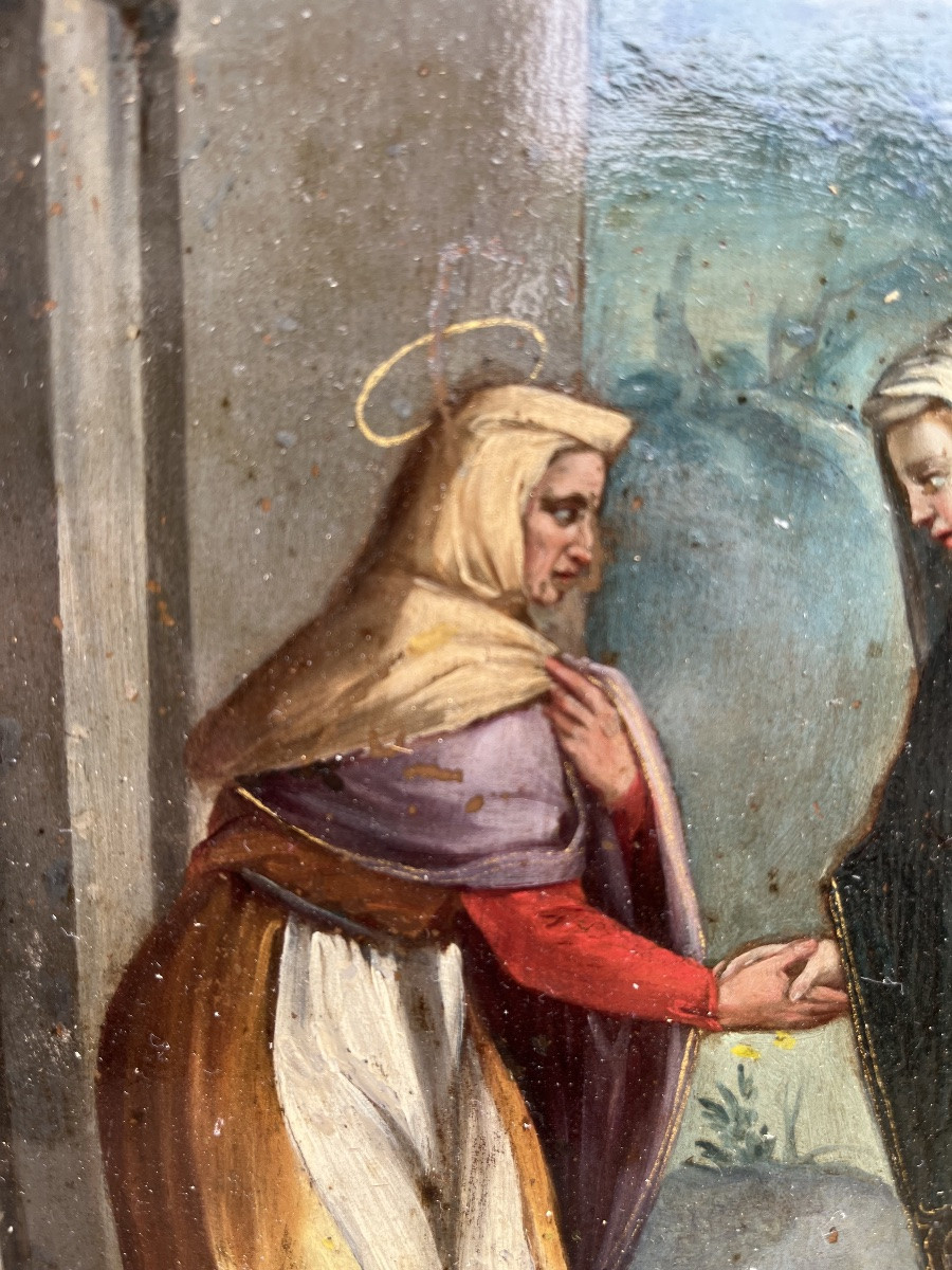 La Visitations de Marie à Élisabeth -  huile sur cuivre  École Flamande -photo-2