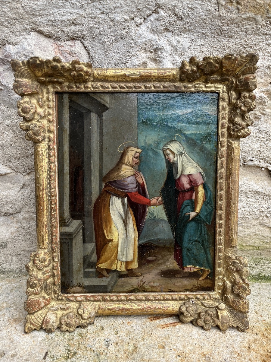 La Visitations de Marie à Élisabeth -  huile sur cuivre  École Flamande -photo-5