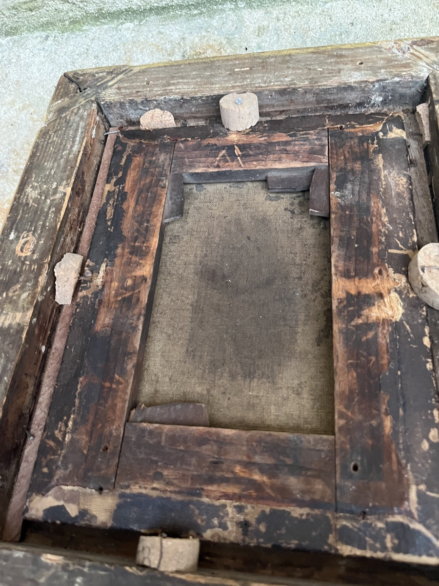 Huile sur toile - jeune fille aux colombes  XIXe -photo-1