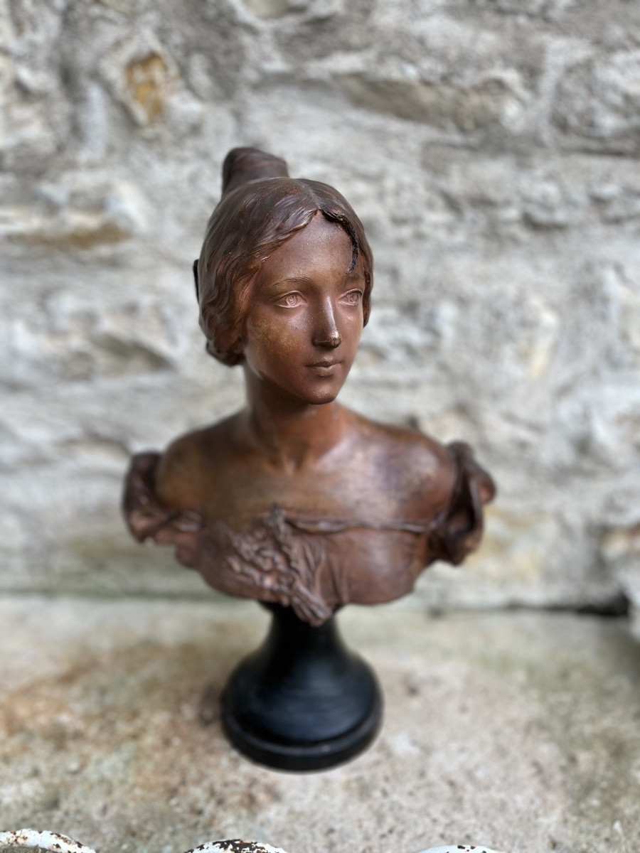 Buste de femme en terre signé Félix Charpentier -photo-2