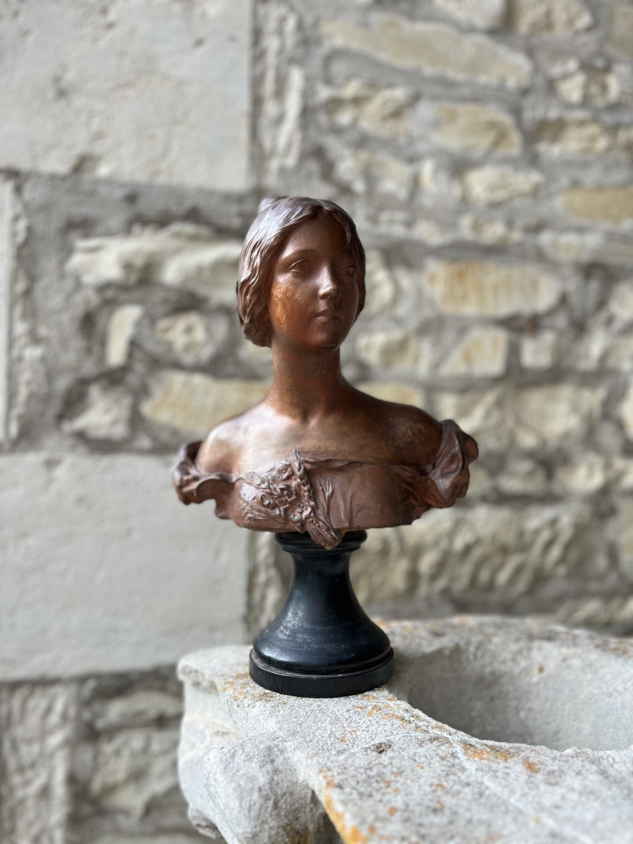 Buste de femme en terre signé Félix Charpentier -photo-7