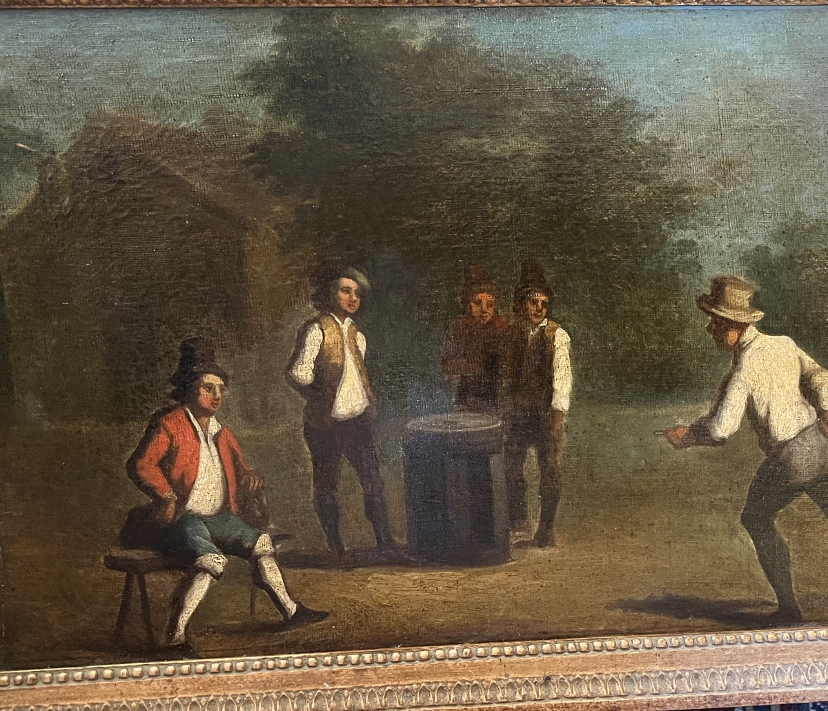 Oil On Canvas, 18th Century - The Game Of Pucks -photo-2