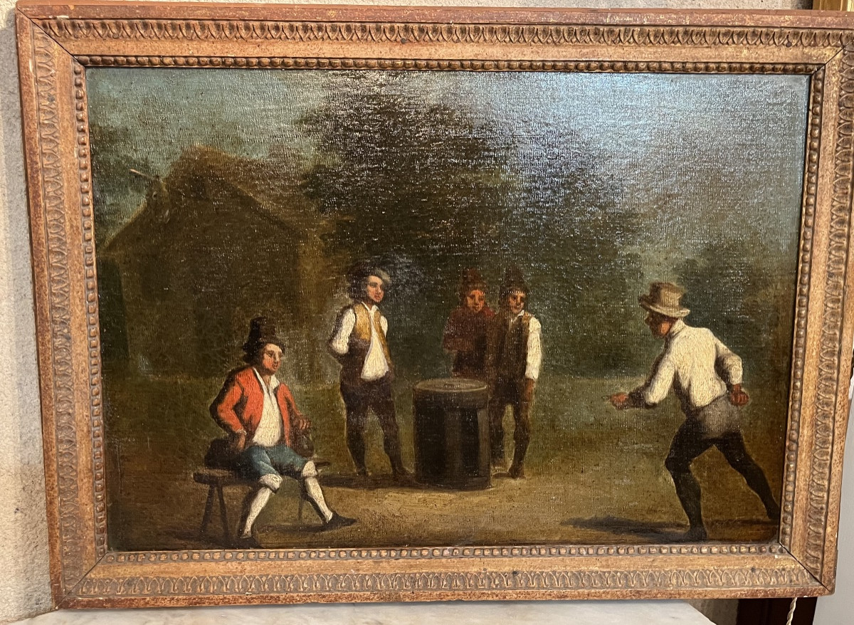 Oil On Canvas, 18th Century - The Game Of Pucks -photo-3