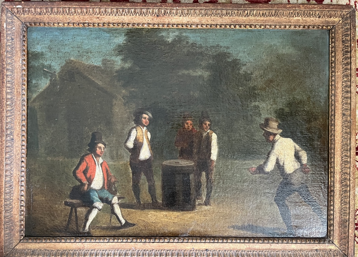 Oil On Canvas, 18th Century - The Game Of Pucks 