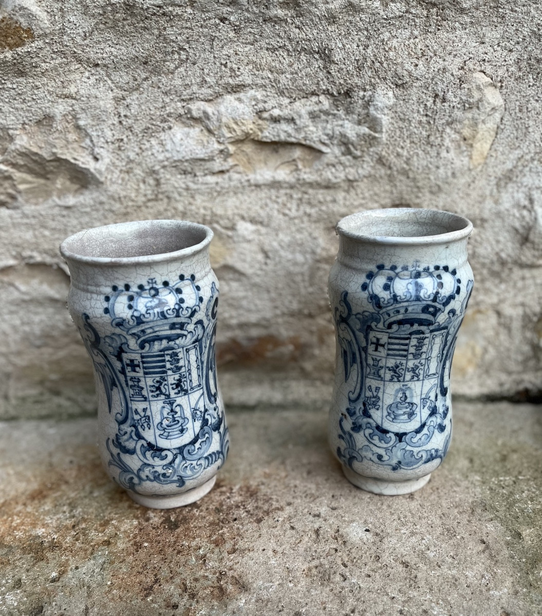 Pair Of Talavera Ceramic Albarellos, Spain, 18th Century