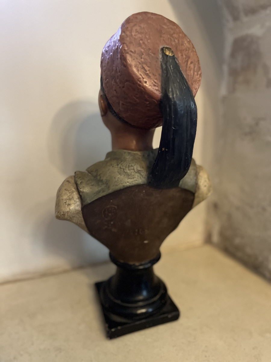 Buste en terre cuite polychrome orientale -photo-2