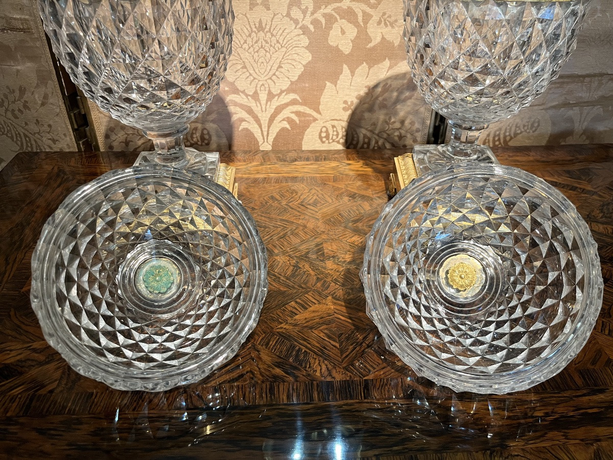 Paire de drageoirs en cristal taillé Empire -photo-4
