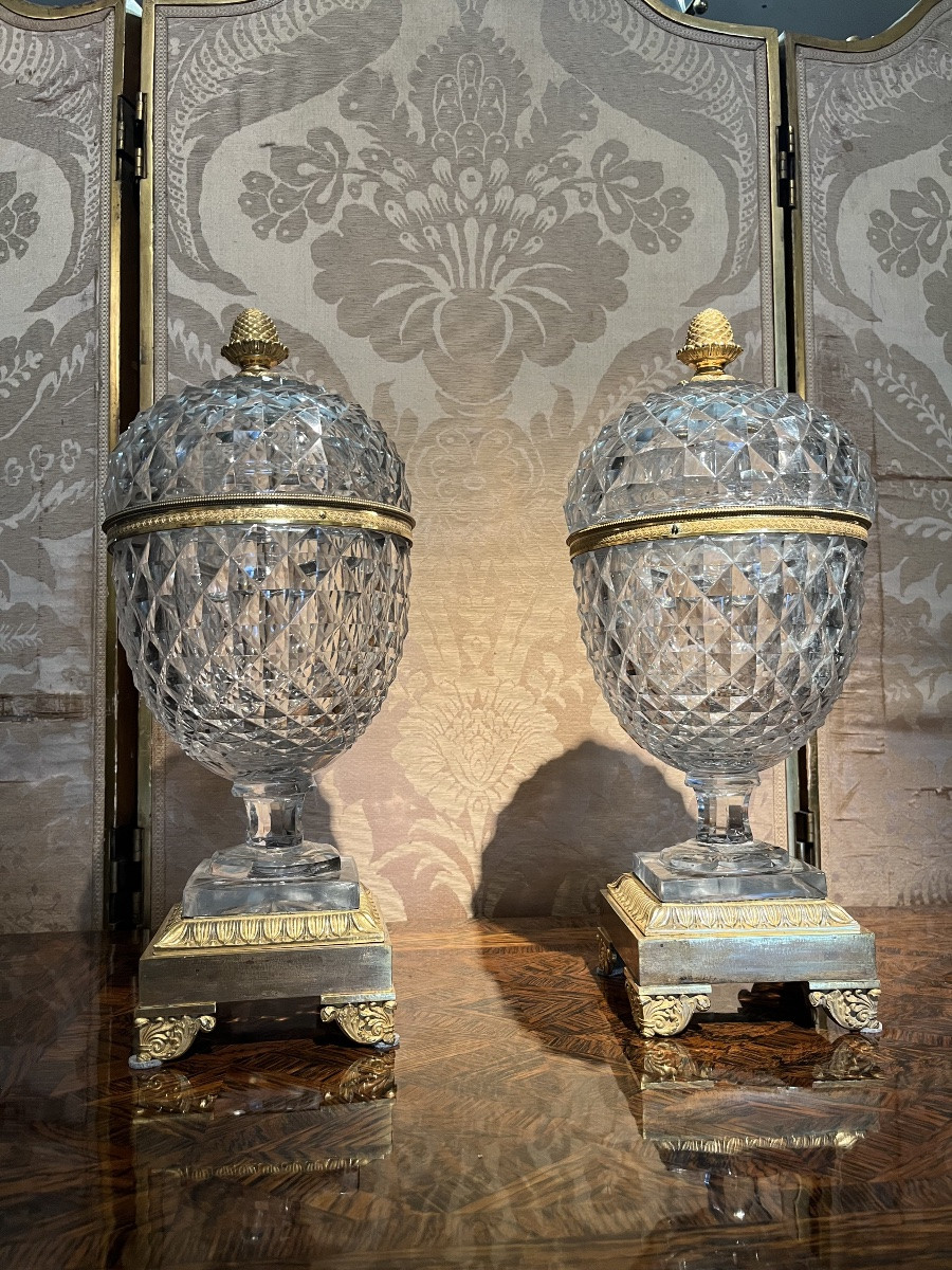 Paire de drageoirs en cristal taillé Empire -photo-4