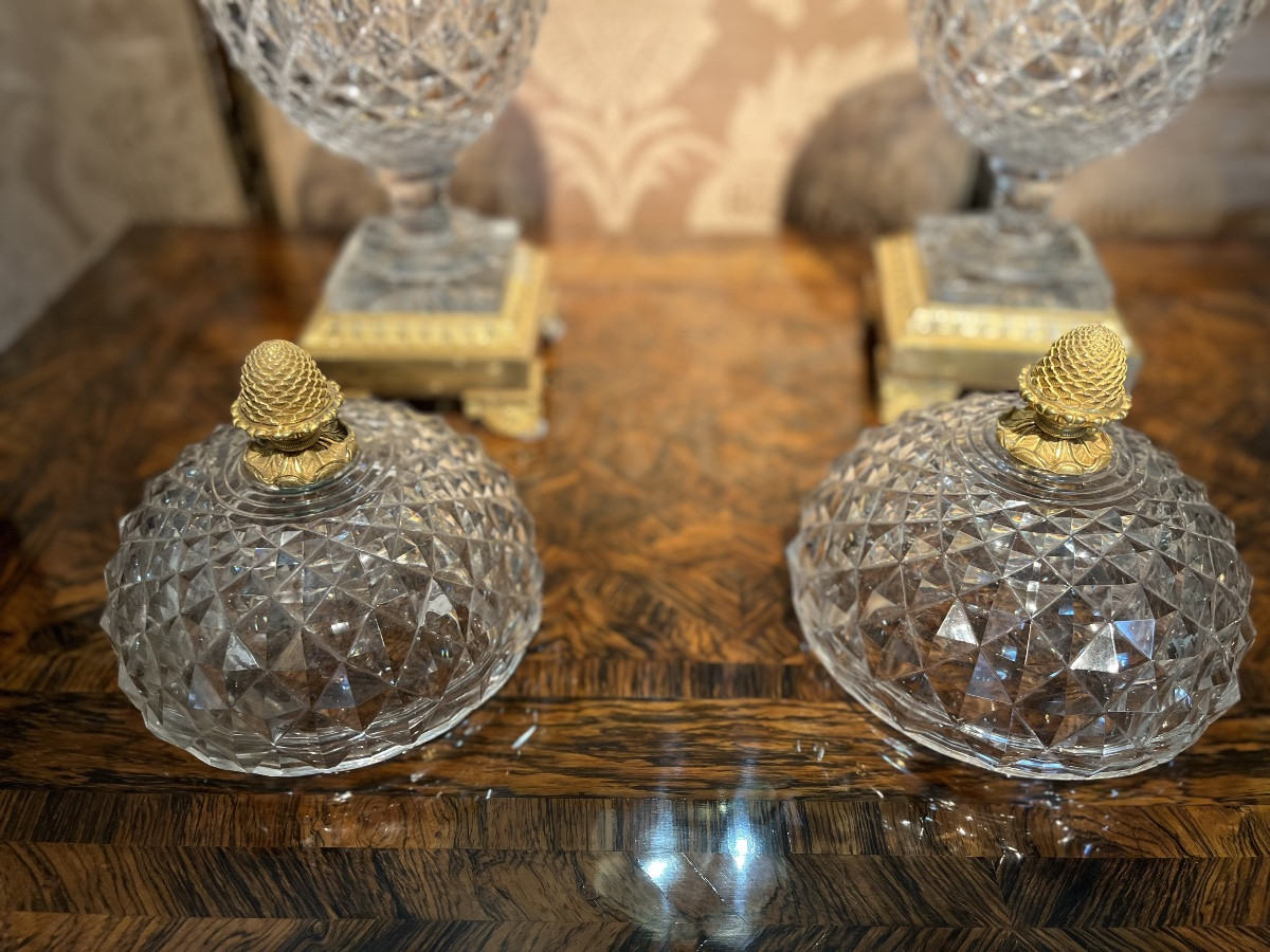 Paire de drageoirs en cristal taillé Empire -photo-7