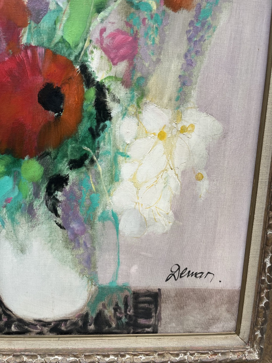 Oil On Canvas - Bouquet Of Poppies By Deman-photo-2