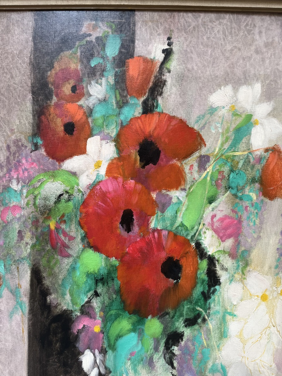 Oil On Canvas - Bouquet Of Poppies By Deman-photo-3