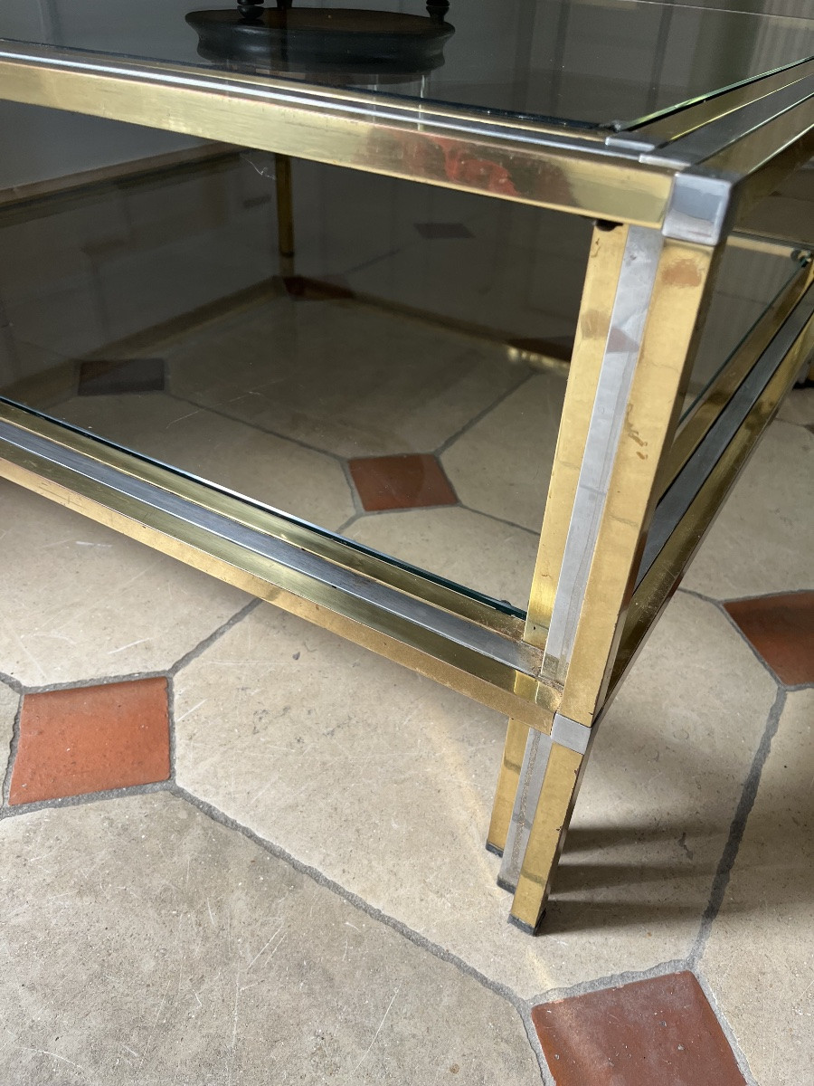 Table basse en métal chromé et argenté des années 80-photo-2