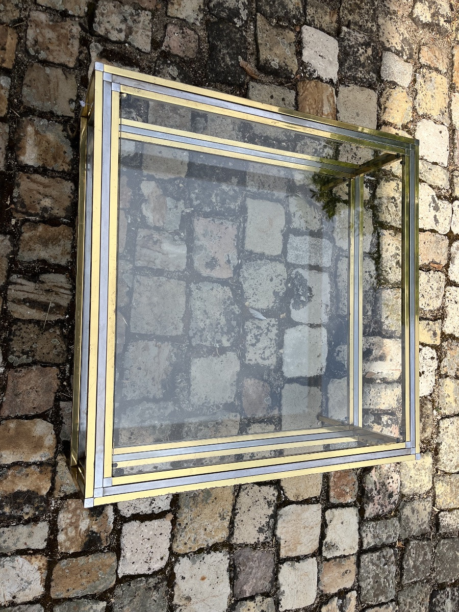 Table basse en métal chromé et argenté des années 80-photo-5