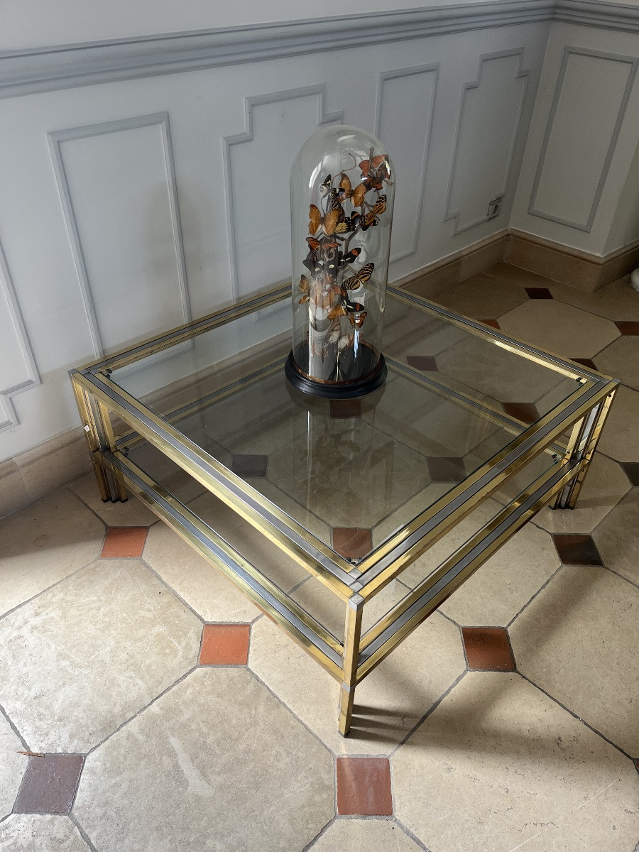 Table basse en métal chromé et argenté des années 80-photo-6