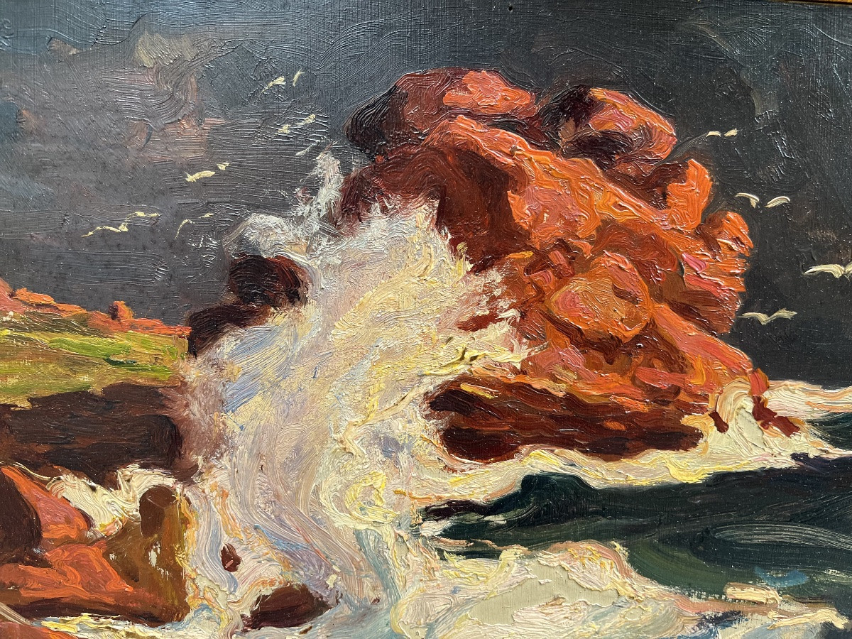Rough Sea - Oil On Panel By Louis Azéma-photo-2