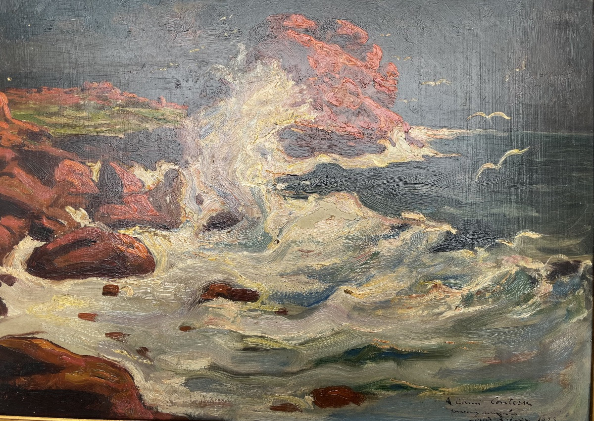 Rough Sea - Oil On Panel By Louis Azéma-photo-4