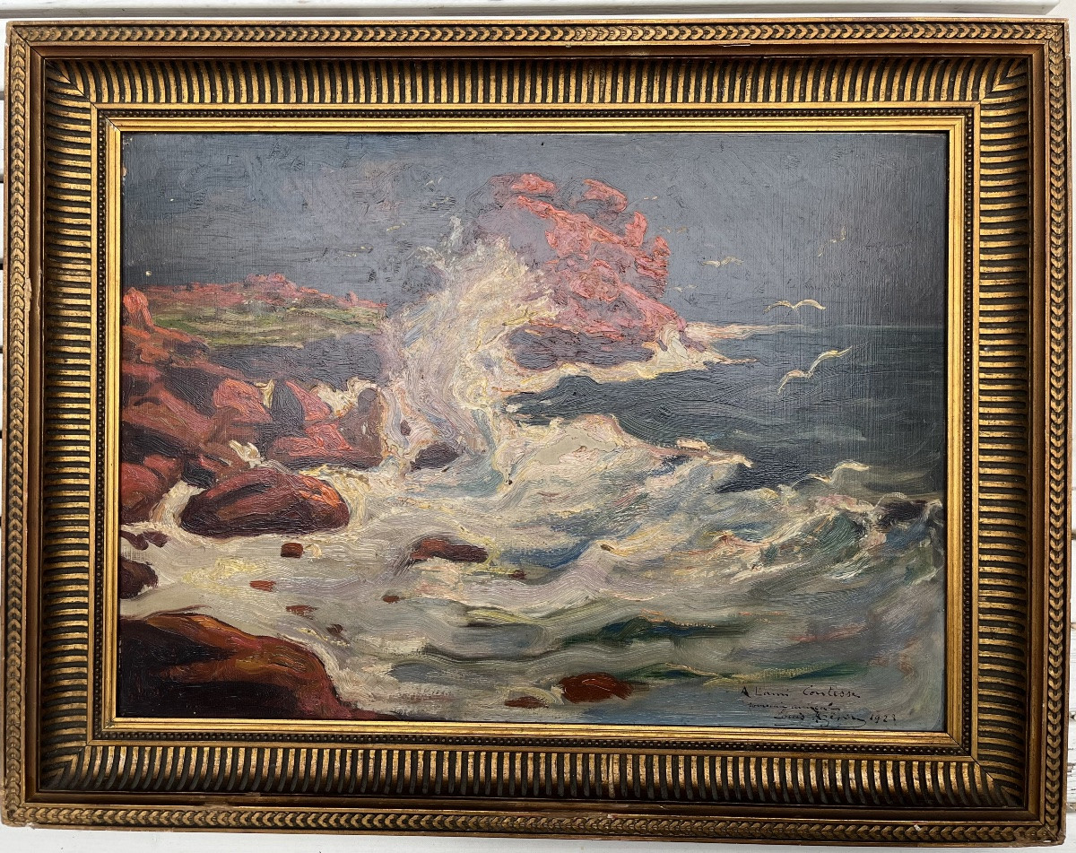Rough Sea - Oil On Panel By Louis Azéma-photo-3