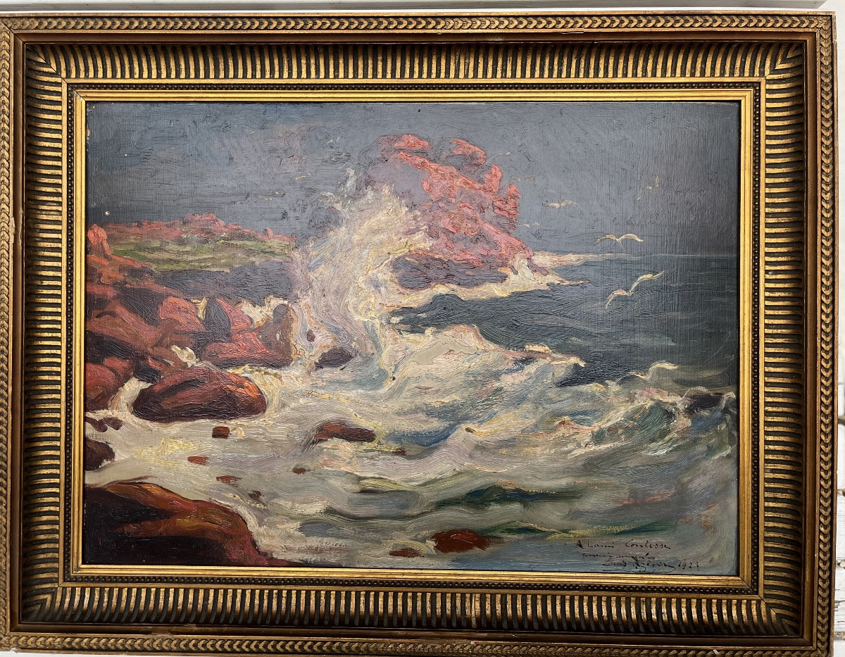 Rough Sea - Oil On Panel By Louis Azéma