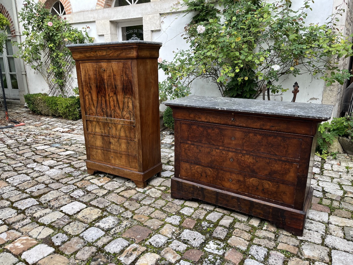 Louis Philippe Walnut Secretary And Chest Of Drawers-photo-2