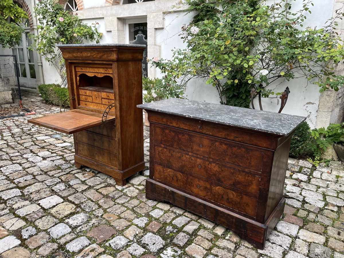 Louis Philippe Walnut Secretary And Chest Of Drawers