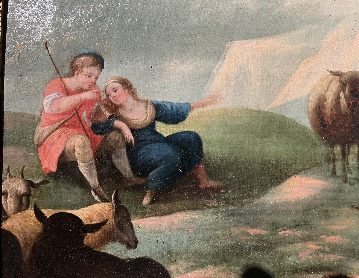 Pastorale XVIIIe - huile sur toile -photo-4