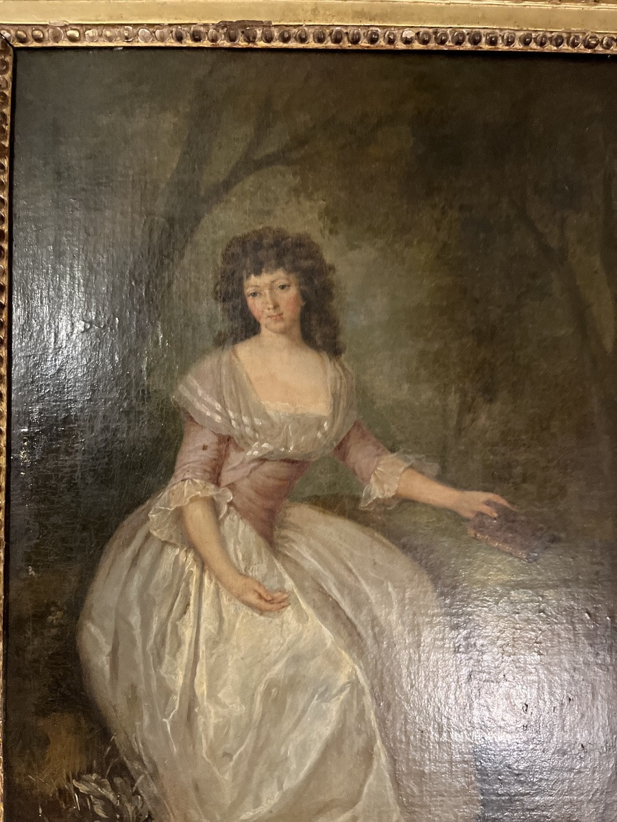 Portrait de dame d’époque Louis XVI - huile sur toile-photo-1
