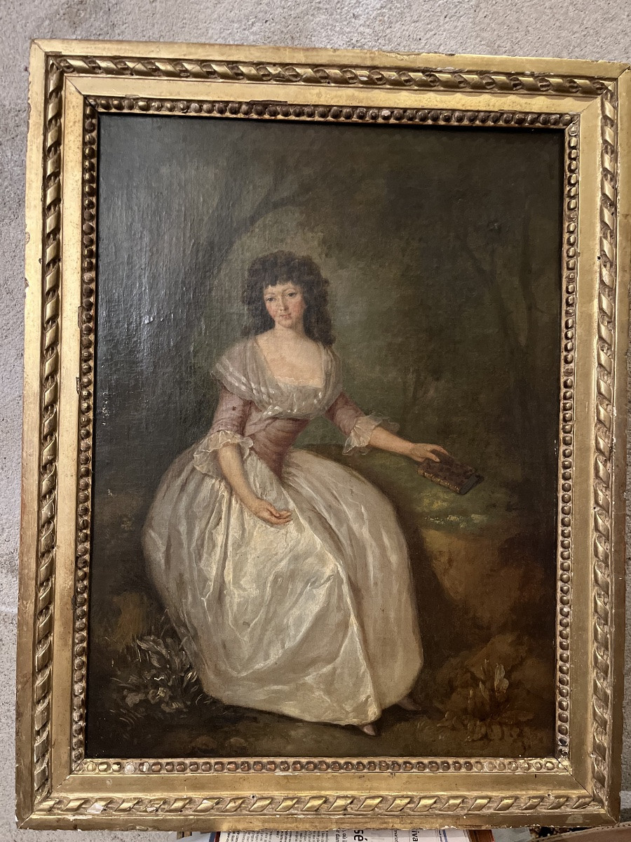 Portrait de dame d’époque Louis XVI - huile sur toile-photo-3