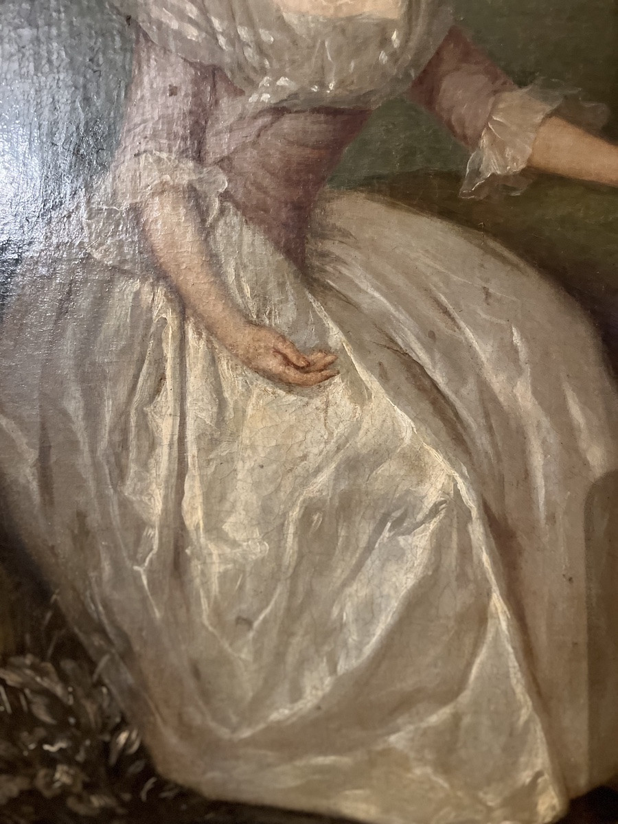 Portrait de dame d’époque Louis XVI - huile sur toile-photo-5