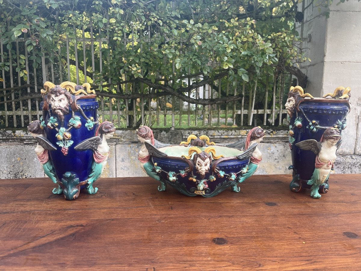 Garniture en majolique XIXe-photo-1