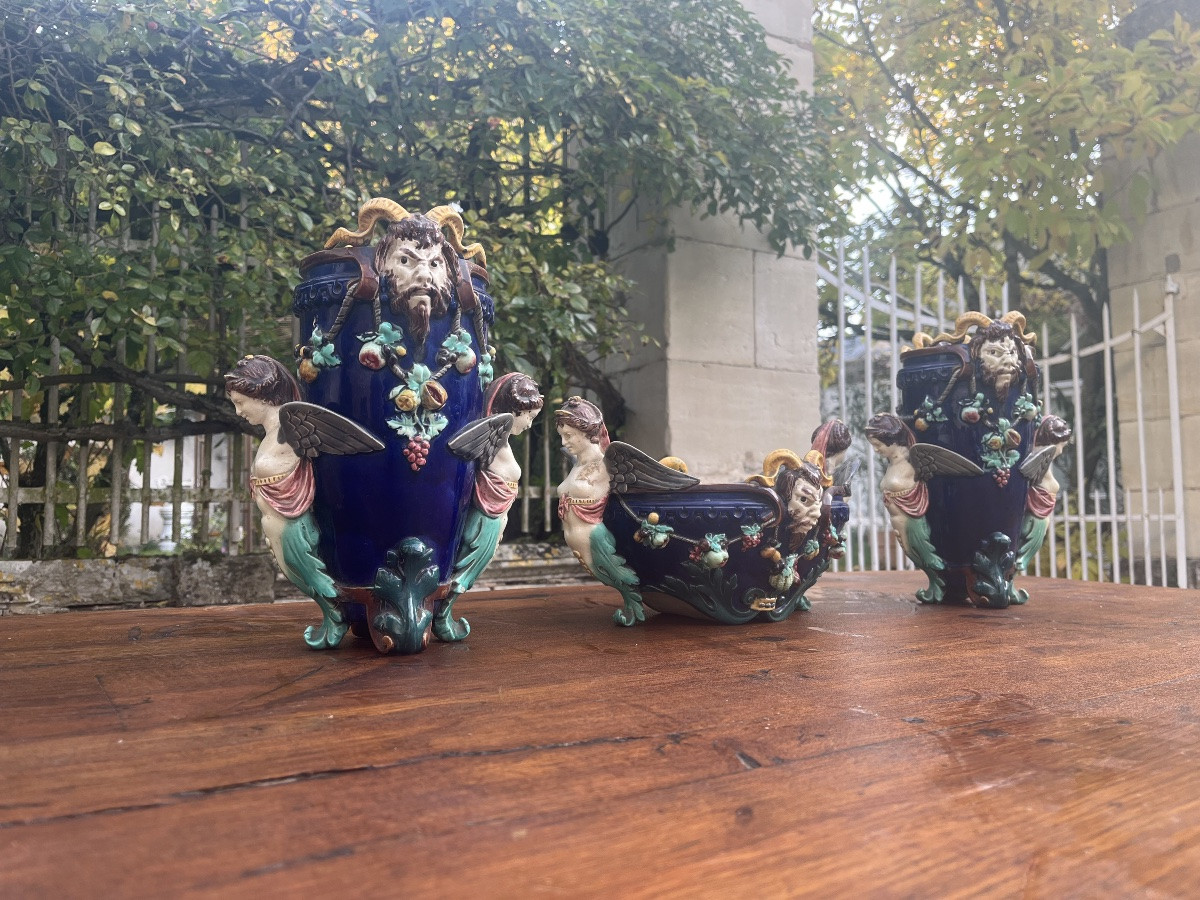 Garniture en majolique XIXe-photo-2