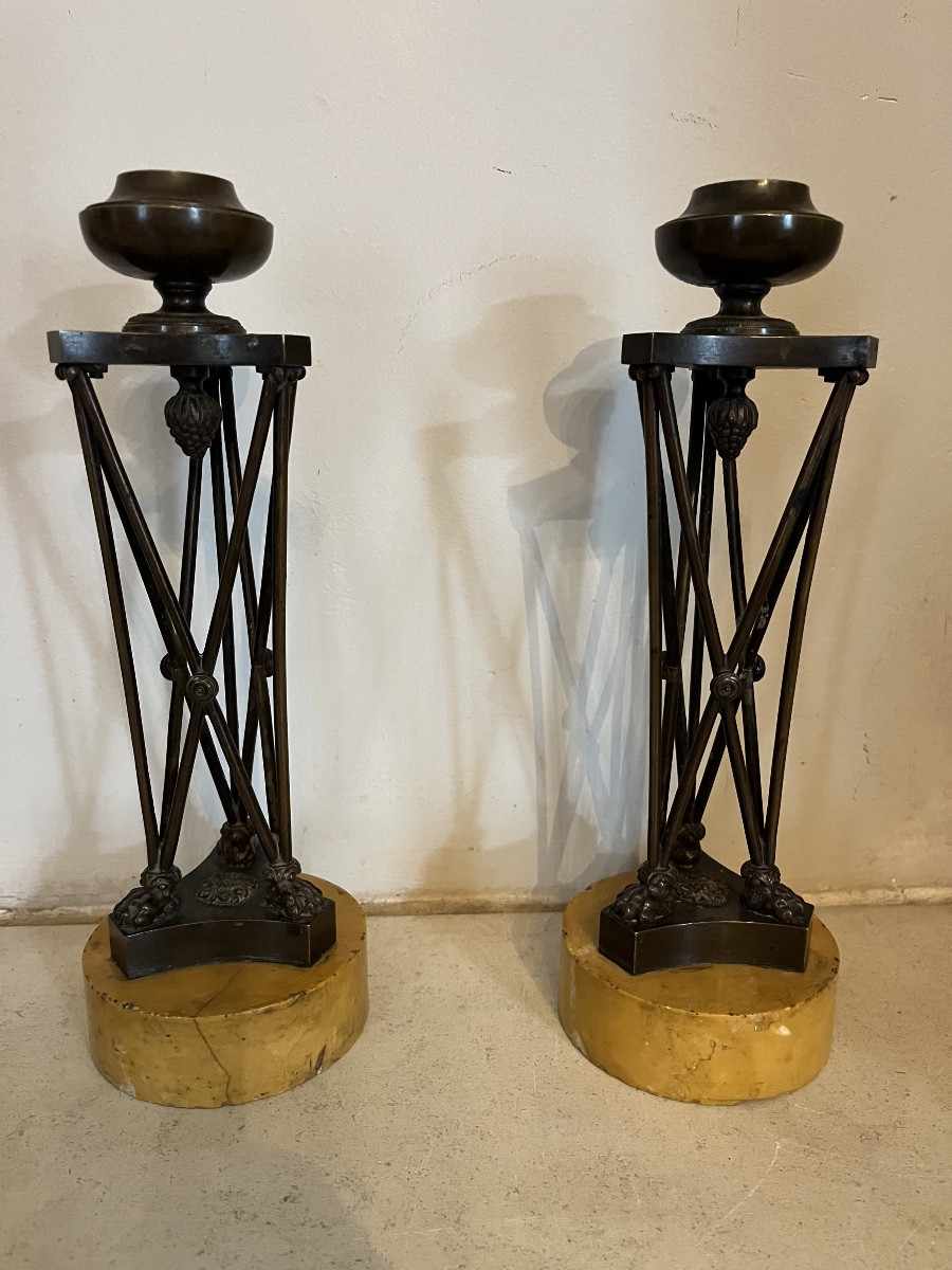 Paire de bougeoirs en athénienne  d’époque directoire-photo-4