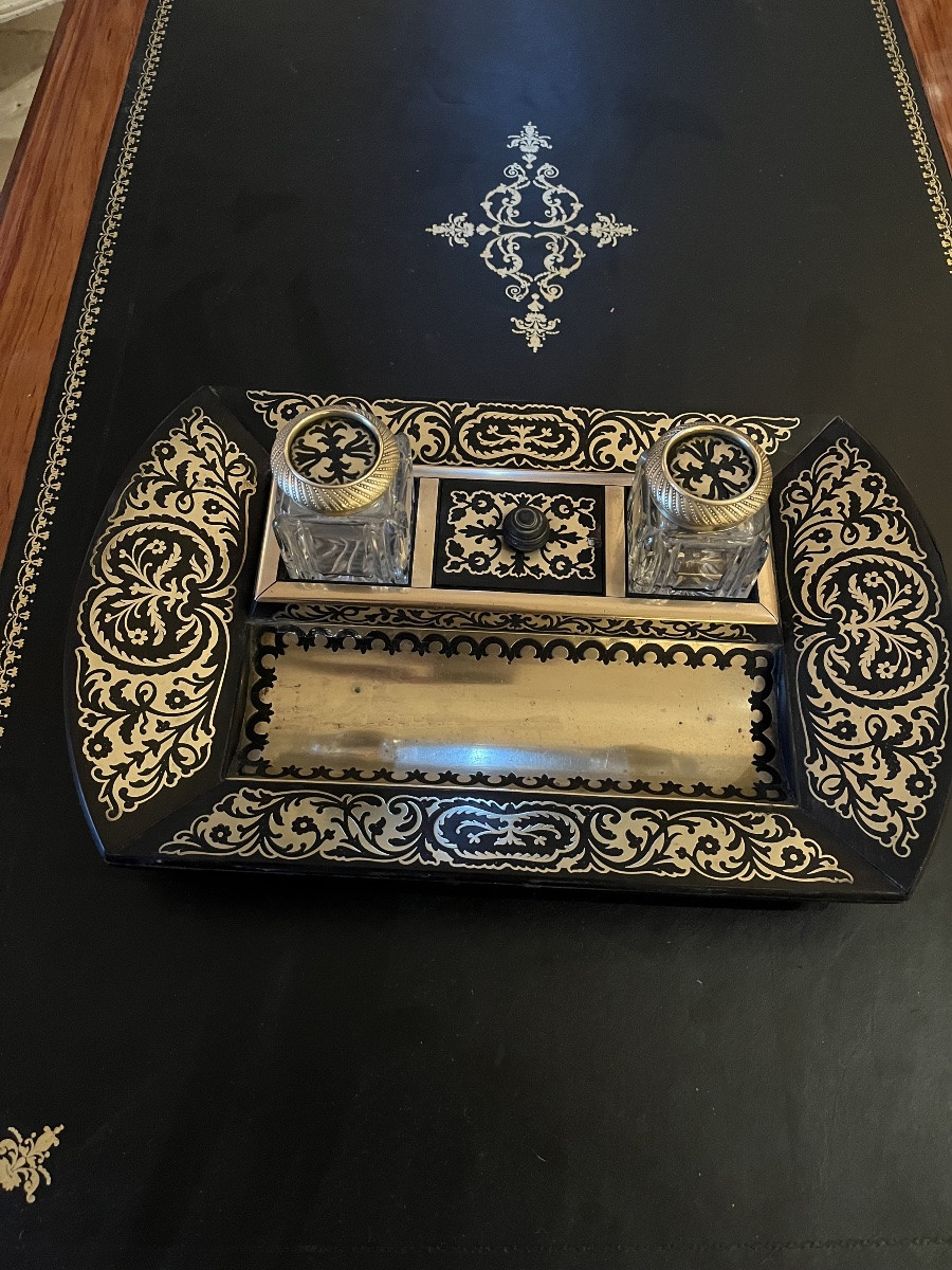 Encrier en poirier noirci et laiton NIII-photo-3