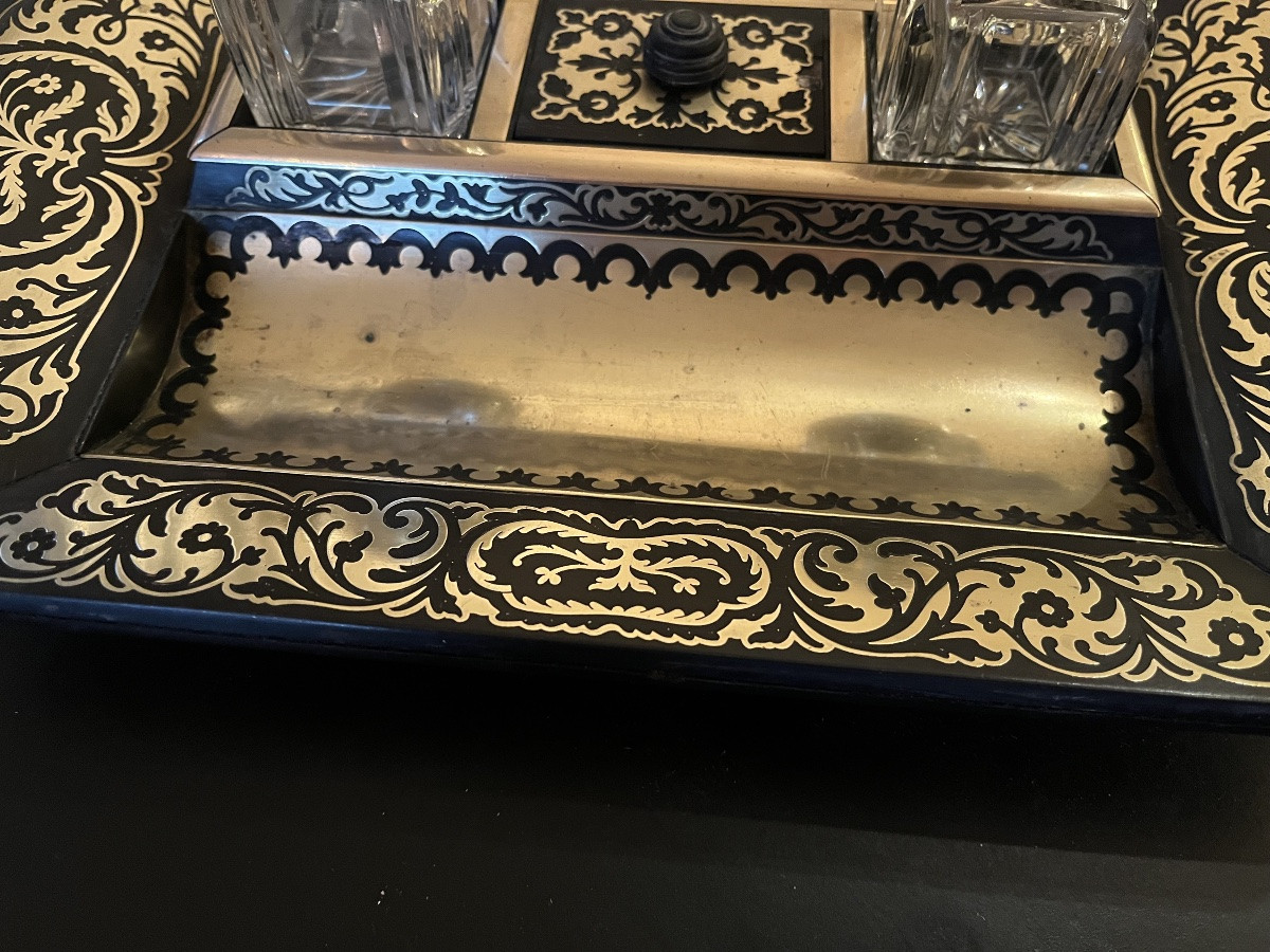 Encrier en poirier noirci et laiton NIII-photo-2