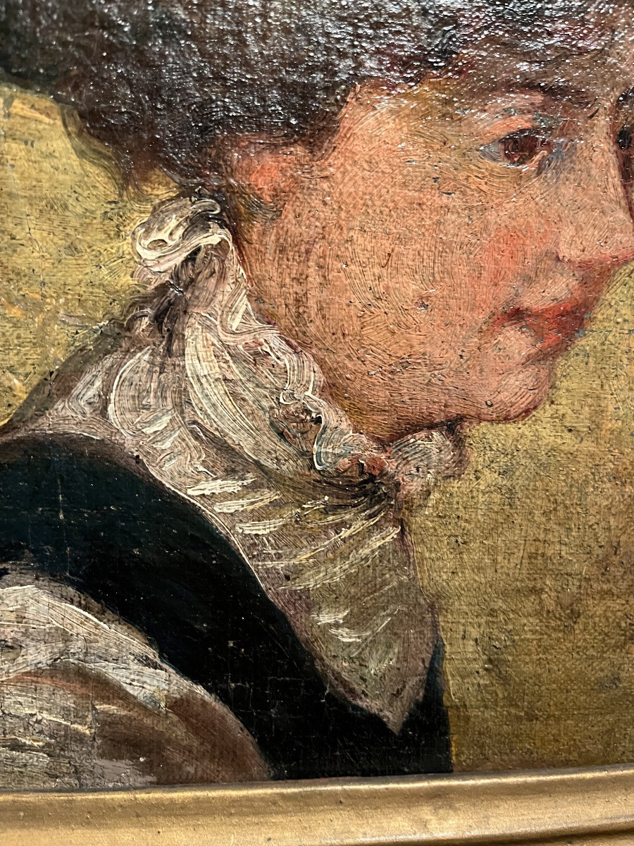 Elégante au chapeau - huile sur toile époque 1900-photo-4