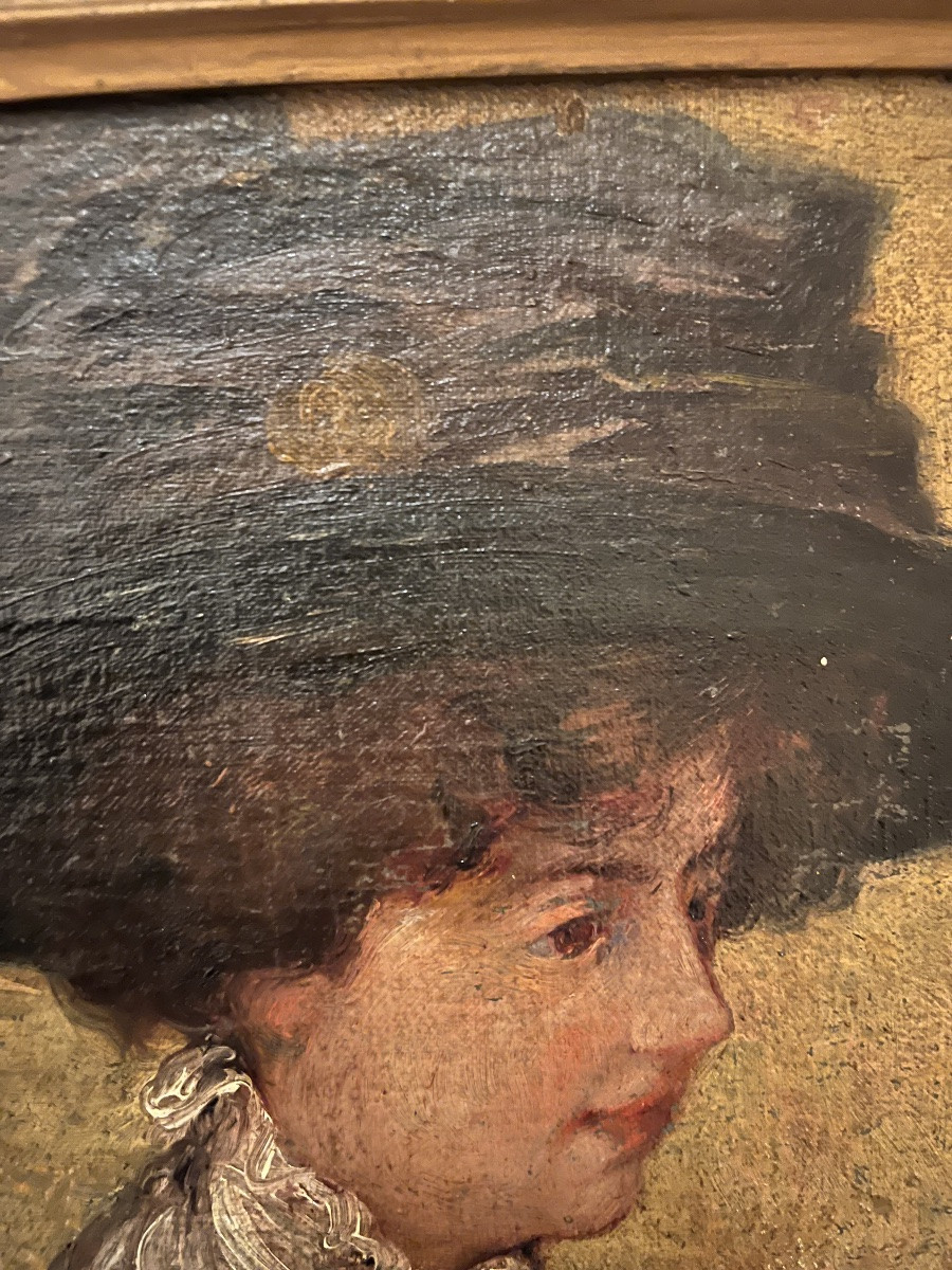 Elégante au chapeau - huile sur toile époque 1900-photo-1