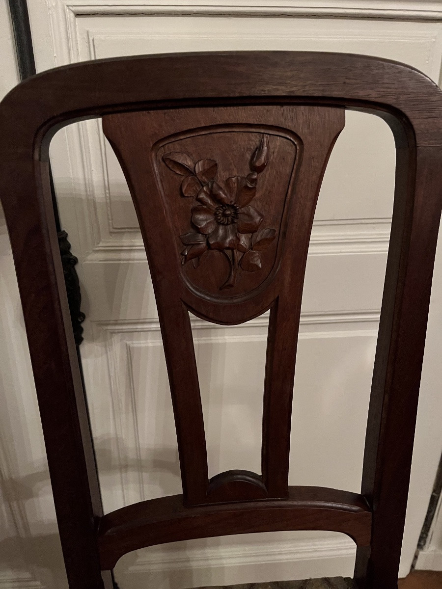 Paire de chaises  art-nouveau en acajou  -  école de Nancy -photo-2