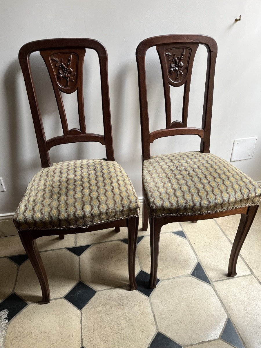 Paire de chaises  art-nouveau en acajou  -  école de Nancy -photo-5