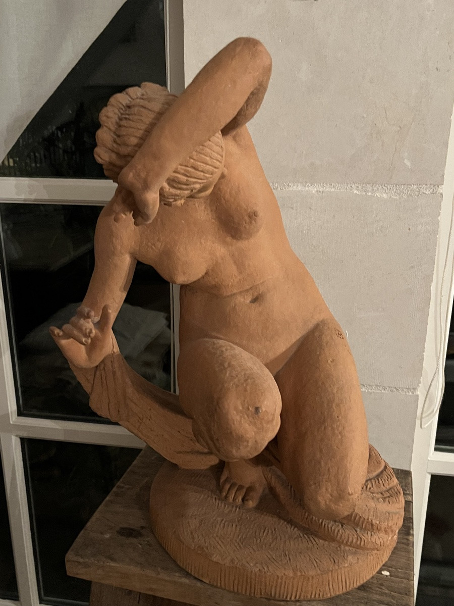 Sculpture en terre  cuite Femme accroupie  par Marcel BOURAINE -photo-2