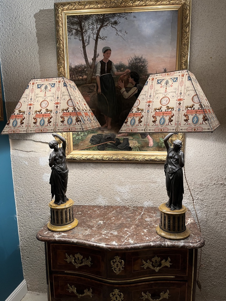 Pairs Of Patinated Bronze Lamps Niii-photo-6