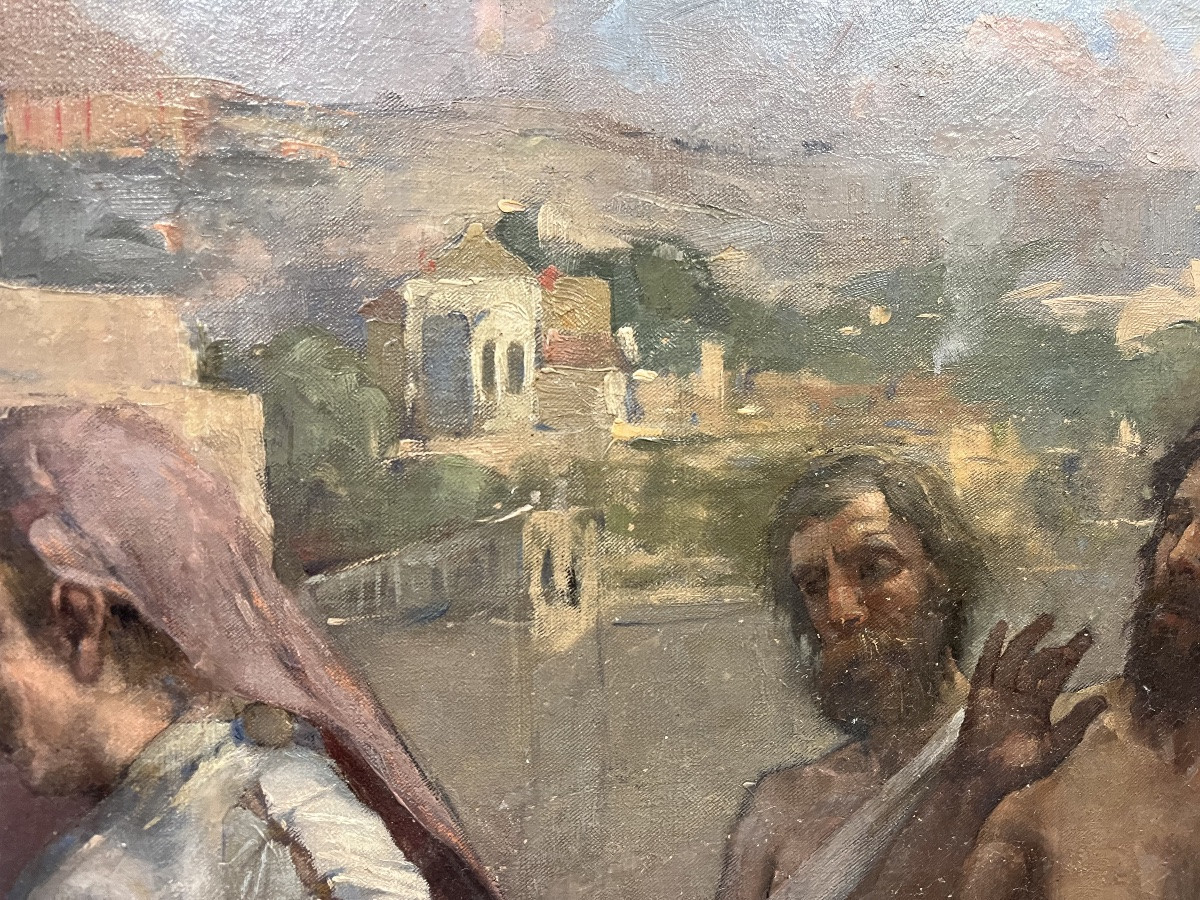 The Beggar In Ancient Greece - 19th Century Oil On Canvas-photo-5