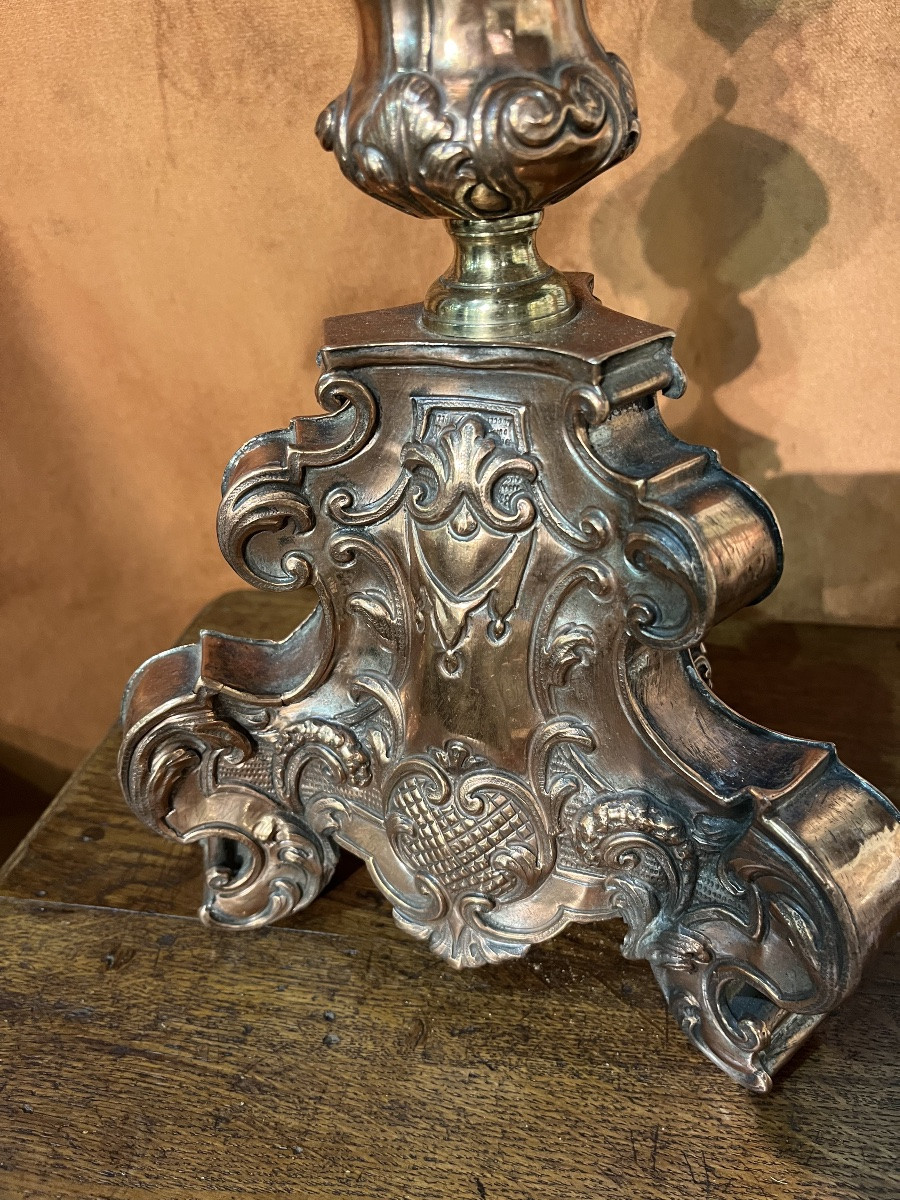 Pair Of Repoussé Copper Candlesticks From The 18th Century-photo-2