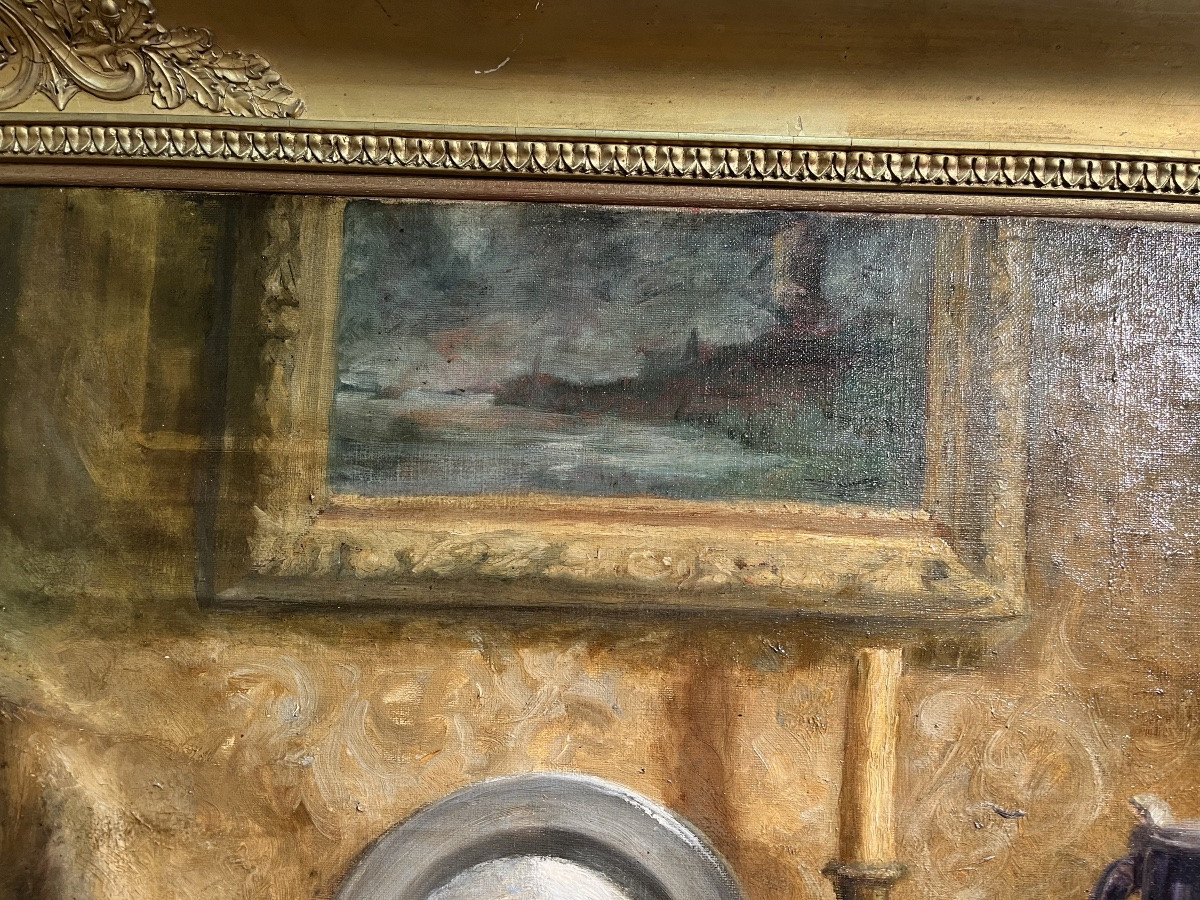 Still Life With A Meerschaum Pipe - Oil On Canvas, 19th Century-photo-2
