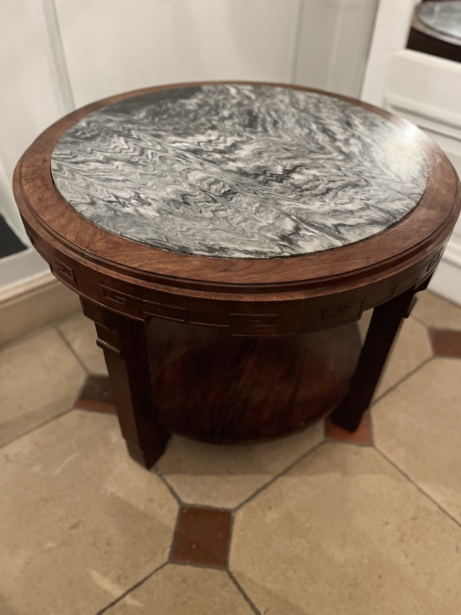 Guéridon asiatique dessus marbre en acajou XIXe-photo-4